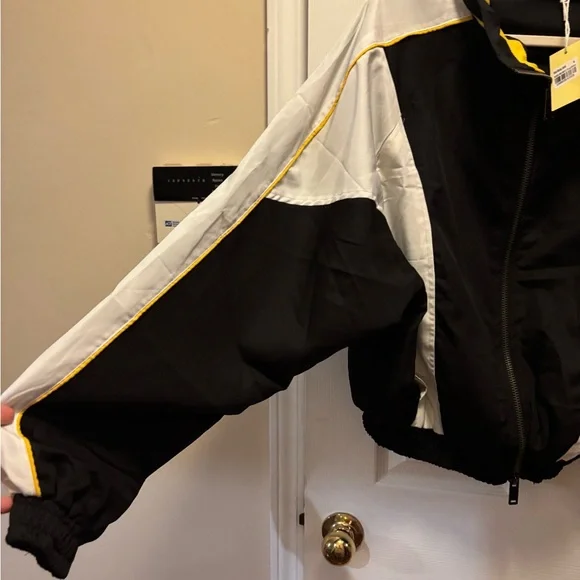 MNML Moto Racing Jacket for Men’s in Black & White w Yellow Trim Size Small BNWT - Picture 2 of 11